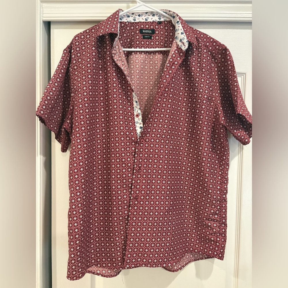 Men's Maroon Geometric Patterned Shirt